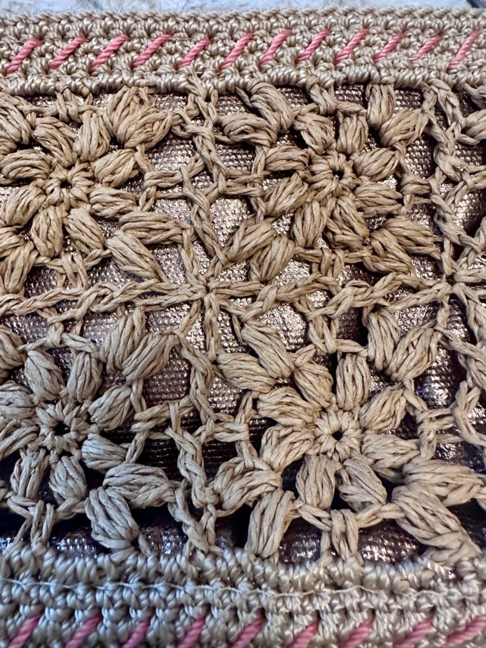 The Sak Woven Crochet and Straw Crossbody Bag - Brown with Bronze Metallic Base - Picture 3 of 4